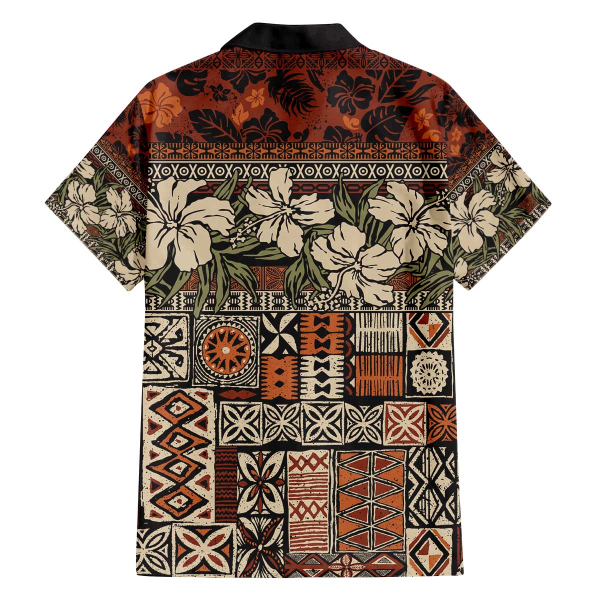 Pacific Hibiscus Tapa Tribal Vintage Family Matching Off The Shoulder Long Sleeve Dress and Hawaiian Shirt Brown Motif LT9 - Polynesian Pride