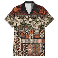 Pacific Hibiscus Tapa Tribal Vintage Family Matching Off Shoulder Short Dress and Hawaiian Shirt Brown Motif LT9 Dad's Shirt - Short Sleeve Brown - Polynesian Pride