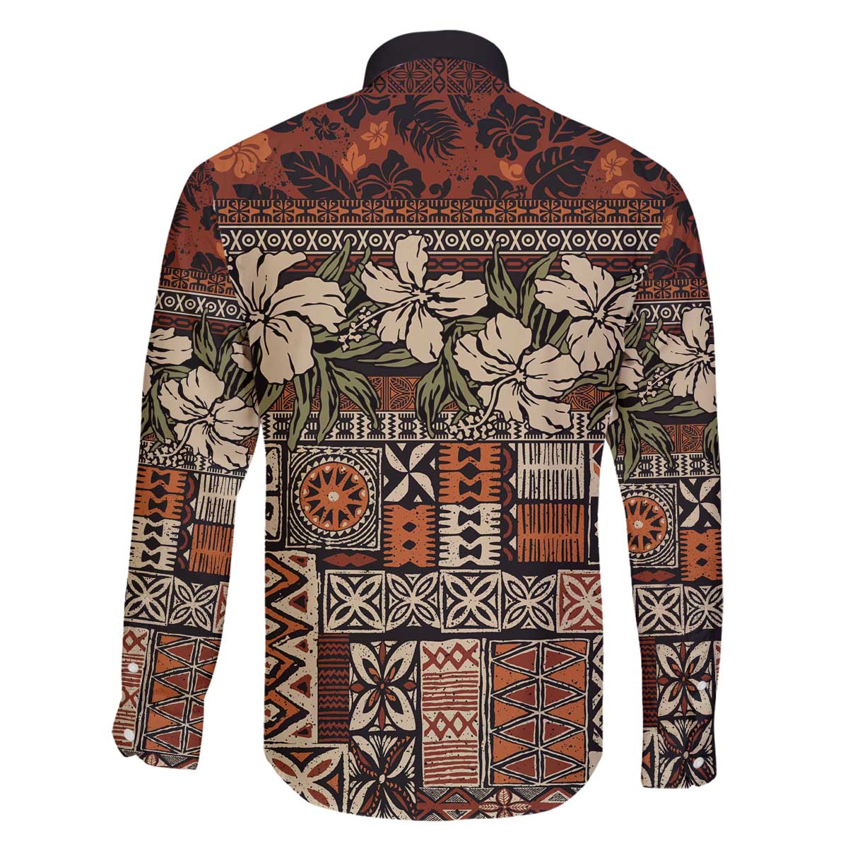 Pacific Hibiscus Tapa Tribal Vintage Family Matching Off Shoulder Short Dress and Hawaiian Shirt Brown Motif LT9 - Polynesian Pride
