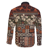 Pacific Hibiscus Tapa Tribal Vintage Family Matching Off Shoulder Short Dress and Hawaiian Shirt Brown Motif LT9 - Polynesian Pride