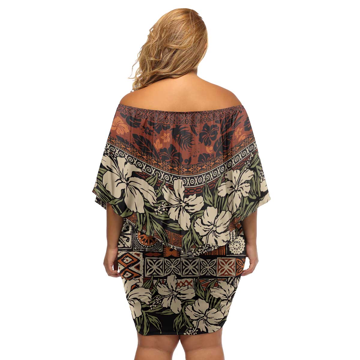 Pacific Hibiscus Tapa Tribal Vintage Family Matching Off Shoulder Short Dress and Hawaiian Shirt Brown Motif LT9 - Polynesian Pride