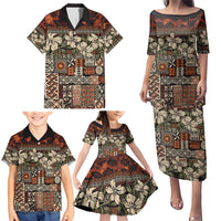 Pacific Hibiscus Tapa Tribal Vintage Family Matching Puletasi and Hawaiian Shirt Brown Motif LT9 - Polynesian Pride