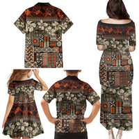 Pacific Hibiscus Tapa Tribal Vintage Family Matching Puletasi and Hawaiian Shirt Brown Motif LT9 - Polynesian Pride