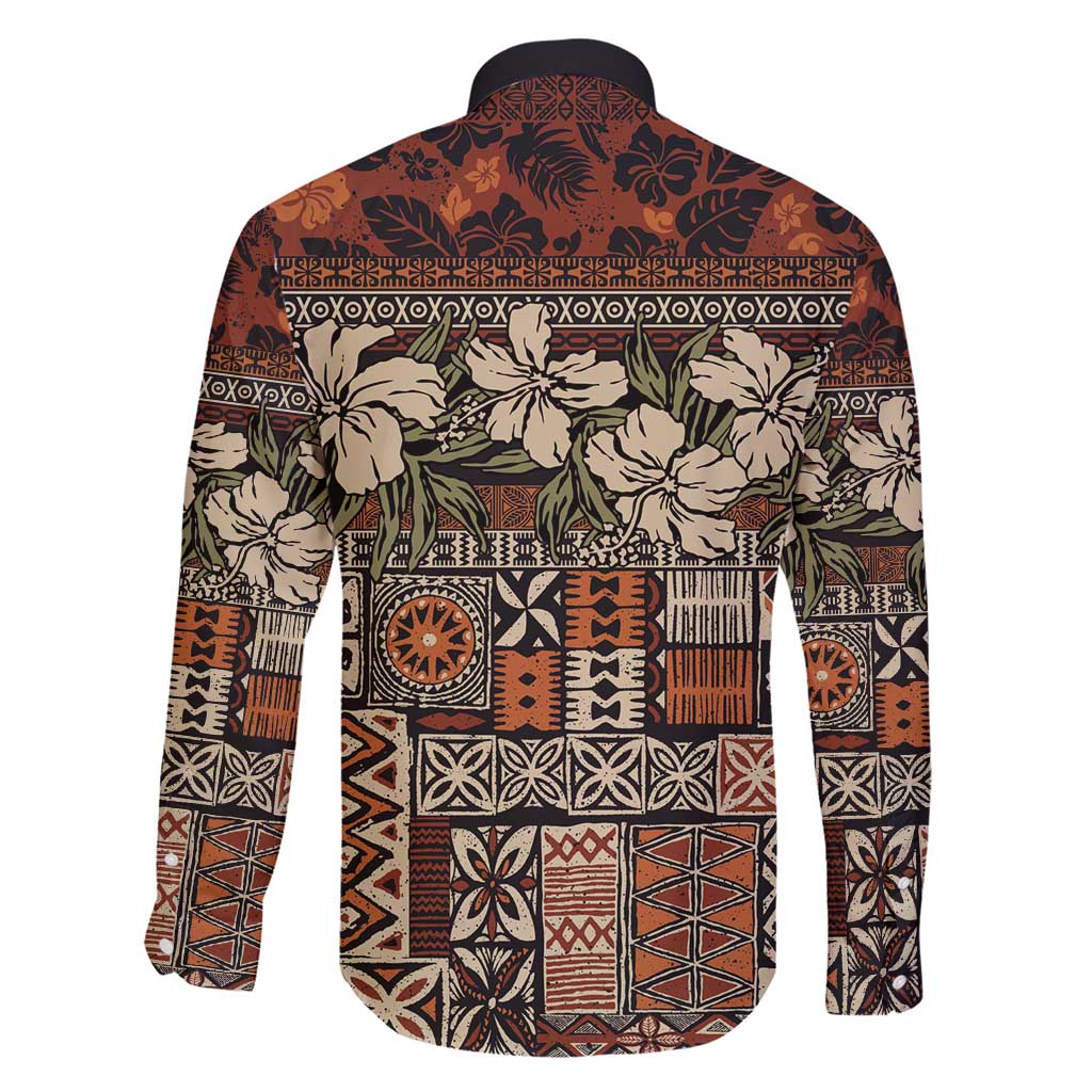 Pacific Hibiscus Tapa Tribal Vintage Family Matching Short Sleeve Bodycon Dress and Hawaiian Shirt Brown Motif LT9 - Polynesian Pride