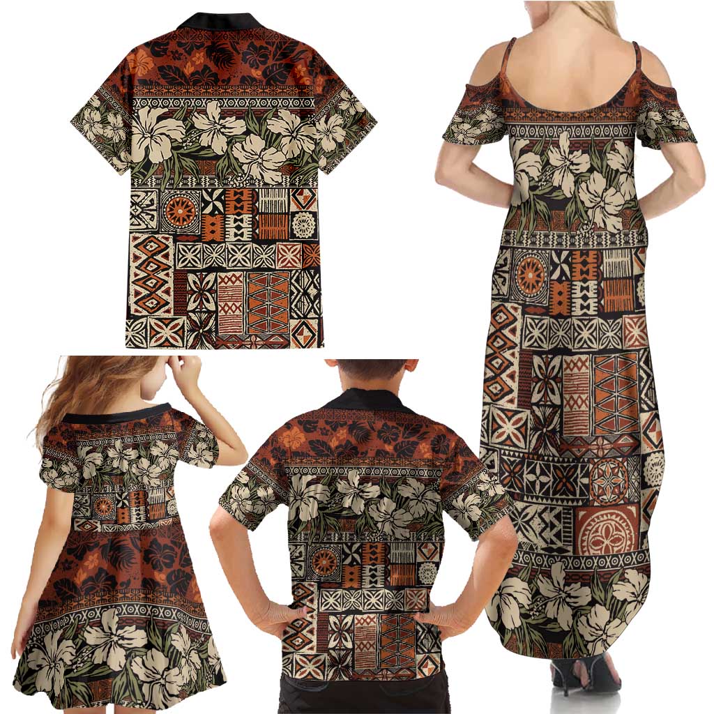Pacific Hibiscus Tapa Tribal Vintage Family Matching Summer Maxi Dress and Hawaiian Shirt Brown Motif LT9 - Polynesian Pride
