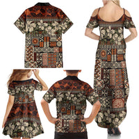 Pacific Hibiscus Tapa Tribal Vintage Family Matching Summer Maxi Dress and Hawaiian Shirt Brown Motif LT9 - Polynesian Pride