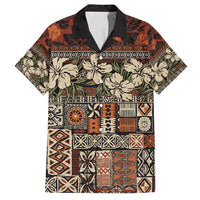 Pacific Hibiscus Tapa Tribal Vintage Family Matching Summer Maxi Dress and Hawaiian Shirt Brown Motif LT9 Dad's Shirt - Short Sleeve Brown - Polynesian Pride