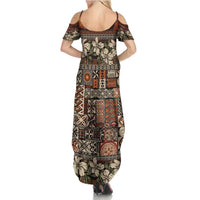 Pacific Hibiscus Tapa Tribal Vintage Family Matching Summer Maxi Dress and Hawaiian Shirt Brown Motif LT9 - Polynesian Pride