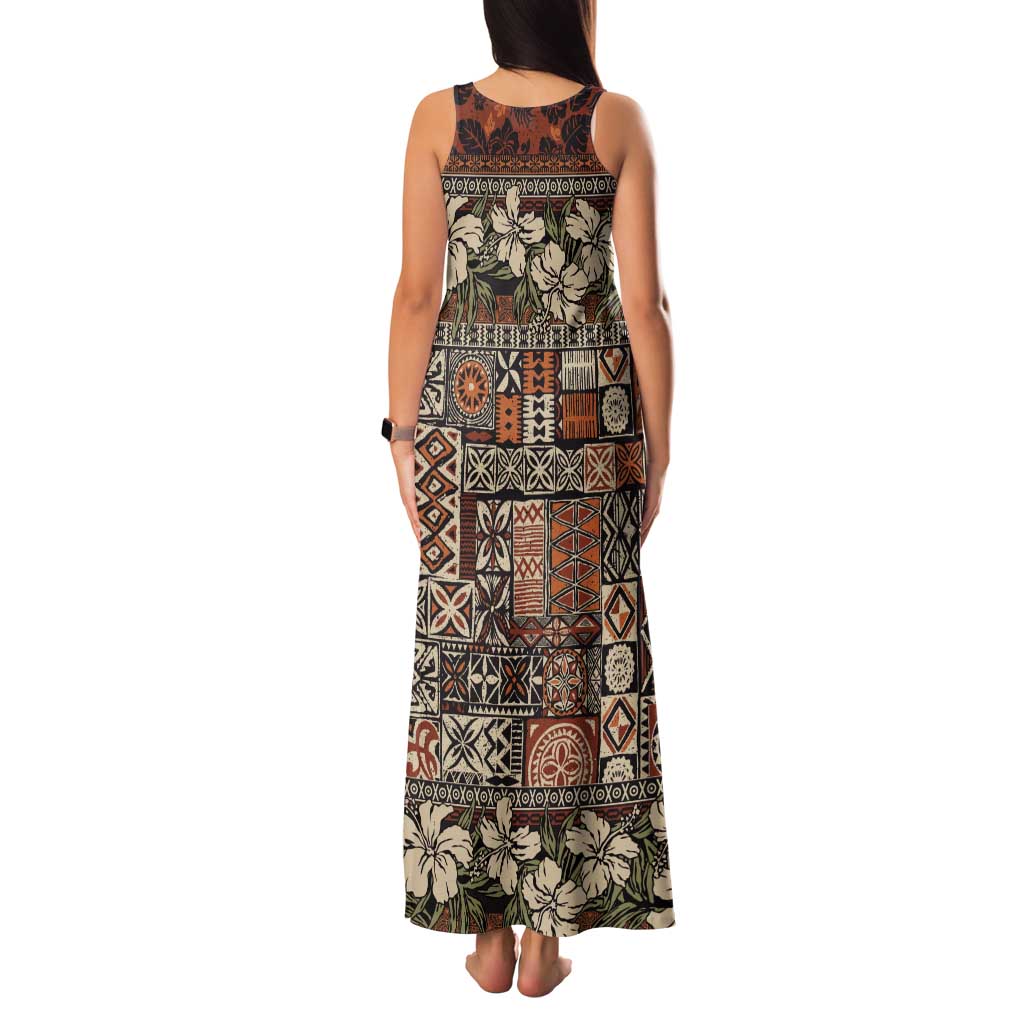 Pacific Hibiscus Tapa Tribal Vintage Family Matching Tank Maxi Dress and Hawaiian Shirt Brown Motif LT9 - Polynesian Pride