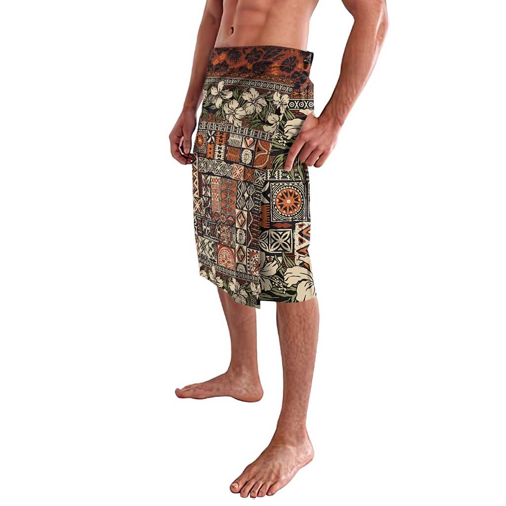 Pacific Hibiscus Tapa Tribal Vintage Lavalava Brown Motif LT9 - Polynesian Pride