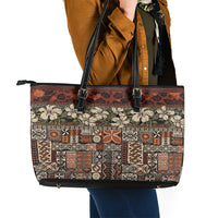 Pacific Hibiscus Tapa Tribal Vintage Leather Tote Bag Brown Motif LT9 - Polynesian Pride