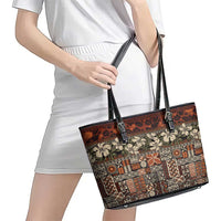 Pacific Hibiscus Tapa Tribal Vintage Leather Tote Bag Brown Motif LT9 - Polynesian Pride