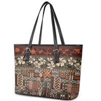 Pacific Hibiscus Tapa Tribal Vintage Leather Tote Bag Brown Motif LT9 - Polynesian Pride