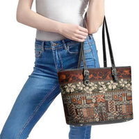 Pacific Hibiscus Tapa Tribal Vintage Leather Tote Bag Brown Motif LT9 - Polynesian Pride