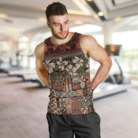 Pacific Hibiscus Tapa Tribal Vintage Men Tank Top Brown Motif LT9 Brown - Polynesian Pride