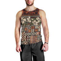 Pacific Hibiscus Tapa Tribal Vintage Men Tank Top Brown Motif LT9 - Polynesian Pride