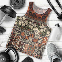 Pacific Hibiscus Tapa Tribal Vintage Men Tank Top Brown Motif LT9 - Polynesian Pride