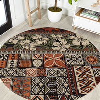 Pacific Hibiscus Tapa Tribal Vintage Round Carpet Brown Motif LT9 Brown - Polynesian Pride