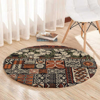 Pacific Hibiscus Tapa Tribal Vintage Round Carpet Brown Motif LT9 - Polynesian Pride