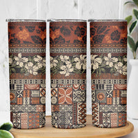 Pacific Hibiscus Tapa Tribal Vintage Skinny Tumbler Brown Motif LT9 - Polynesian Pride