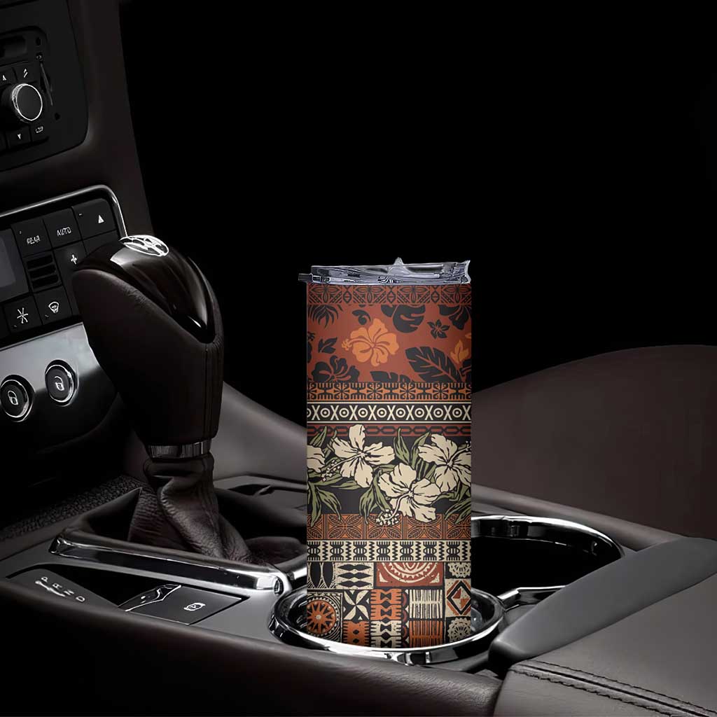 Pacific Hibiscus Tapa Tribal Vintage Skinny Tumbler Brown Motif LT9 - Polynesian Pride