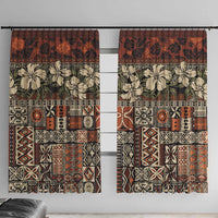 Pacific Hibiscus Tapa Tribal Vintage Window Curtain Brown Motif LT9 With Hooks Brown - Polynesian Pride