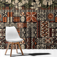 Pacific Hibiscus Tapa Tribal Vintage Window Curtain Brown Motif LT9 - Polynesian Pride