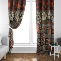Pacific Hibiscus Tapa Tribal Vintage Window Curtain Brown Motif LT9 - Polynesian Pride