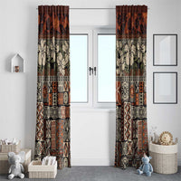 Pacific Hibiscus Tapa Tribal Vintage Window Curtain Brown Motif LT9 - Polynesian Pride