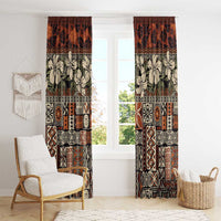 Pacific Hibiscus Tapa Tribal Vintage Window Curtain Brown Motif LT9 - Polynesian Pride