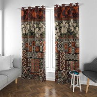 Pacific Hibiscus Tapa Tribal Vintage Window Curtain Brown Motif LT9 With Grommets Brown - Polynesian Pride