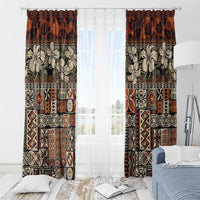 Pacific Hibiscus Tapa Tribal Vintage Window Curtain Brown Motif LT9 - Polynesian Pride