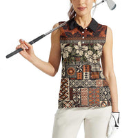 Pacific Hibiscus Tapa Tribal Vintage Women Sleeveless Polo Shirt Brown Motif LT9 - Polynesian Pride
