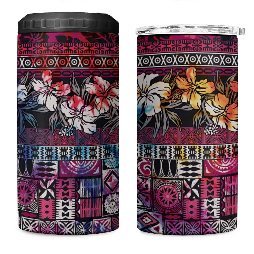 Pacific Hibiscus Tapa Tribal Vintage 4 in 1 Can Cooler Tumbler Pink Motif LT9 One Size: 16 oz Pink - Polynesian Pride
