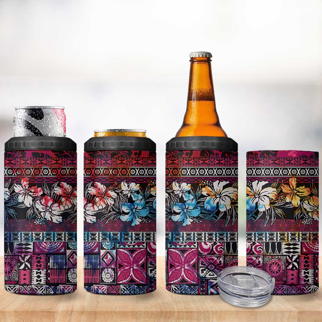 Pacific Hibiscus Tapa Tribal Vintage 4 in 1 Can Cooler Tumbler Pink Motif LT9 - Polynesian Pride
