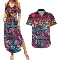 Pacific Hibiscus Tapa Tribal Vintage Couples Matching Summer Maxi Dress and Hawaiian Shirt Pink Motif LT9 Pink - Polynesian Pride