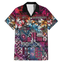 Pacific Hibiscus Tapa Tribal Vintage Family Matching Mermaid Dress and Hawaiian Shirt Pink Motif LT9 Dad's Shirt - Short Sleeve Pink - Polynesian Pride