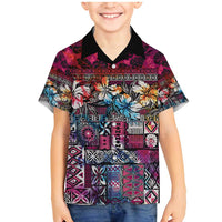 Pacific Hibiscus Tapa Tribal Vintage Family Matching Mermaid Dress and Hawaiian Shirt Pink Motif LT9 Son's Shirt Pink - Polynesian Pride