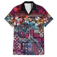 Pacific Hibiscus Tapa Tribal Vintage Family Matching Off The Shoulder Long Sleeve Dress and Hawaiian Shirt Pink Motif LT9 Dad's Shirt - Short Sleeve Pink - Polynesian Pride