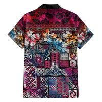 Pacific Hibiscus Tapa Tribal Vintage Family Matching Off Shoulder Maxi Dress and Hawaiian Shirt Pink Motif LT9 - Polynesian Pride