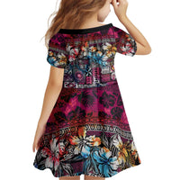Pacific Hibiscus Tapa Tribal Vintage Family Matching Off Shoulder Short Dress and Hawaiian Shirt Pink Motif LT9 - Polynesian Pride