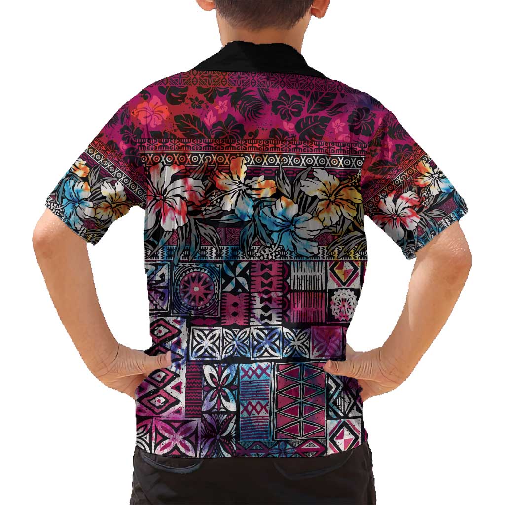 Pacific Hibiscus Tapa Tribal Vintage Family Matching Puletasi and Hawaiian Shirt Pink Motif LT9 - Polynesian Pride