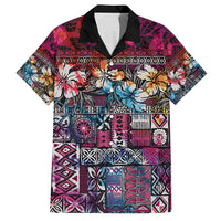 Pacific Hibiscus Tapa Tribal Vintage Family Matching Puletasi and Hawaiian Shirt Pink Motif LT9 Dad's Shirt - Short Sleeve Pink - Polynesian Pride