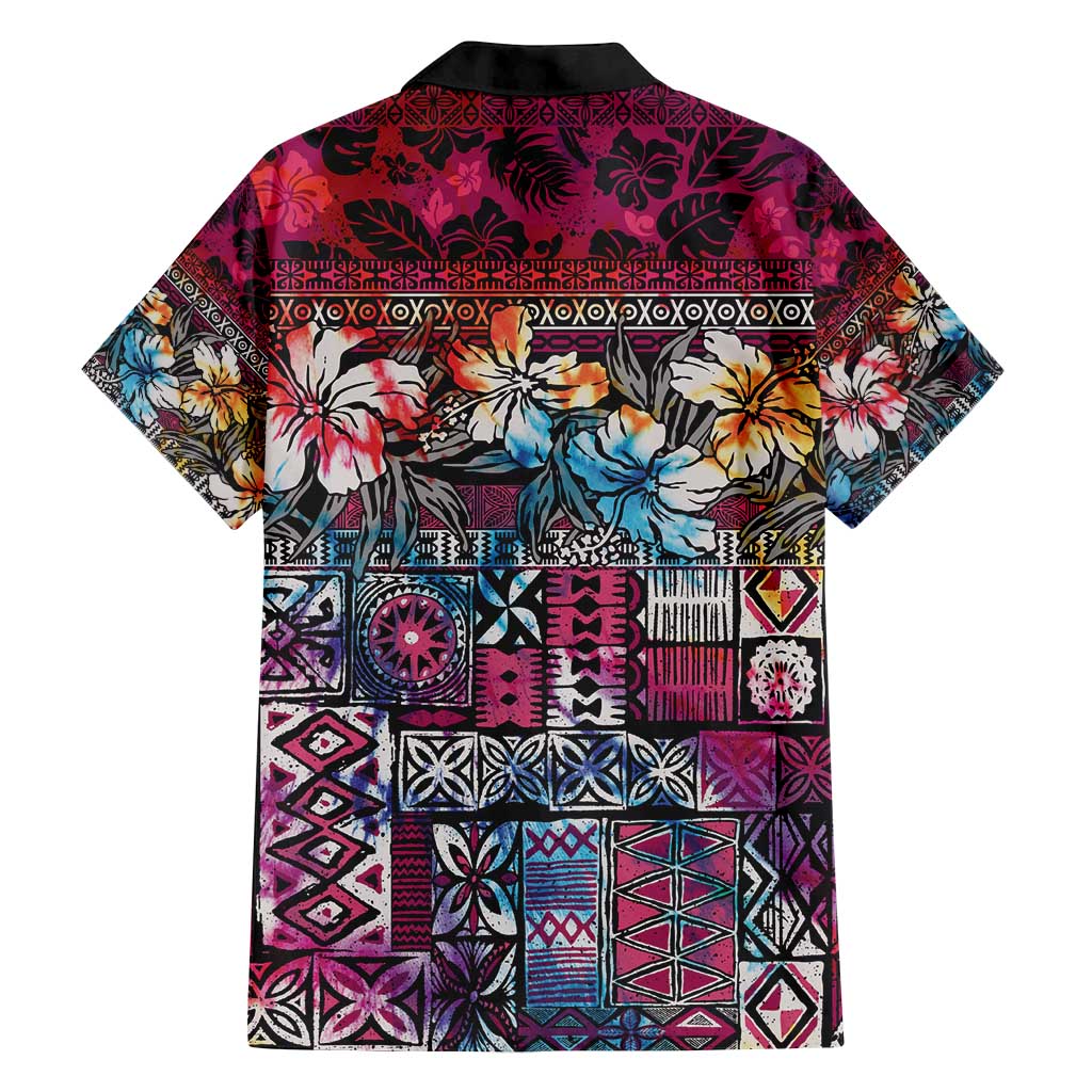 Pacific Hibiscus Tapa Tribal Vintage Family Matching Summer Maxi Dress and Hawaiian Shirt Pink Motif LT9 - Polynesian Pride