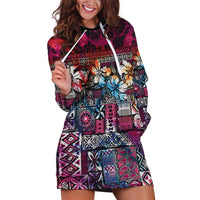 Pacific Hibiscus Tapa Tribal Vintage Hoodie Dress Pink Motif LT9 Pink - Polynesian Pride