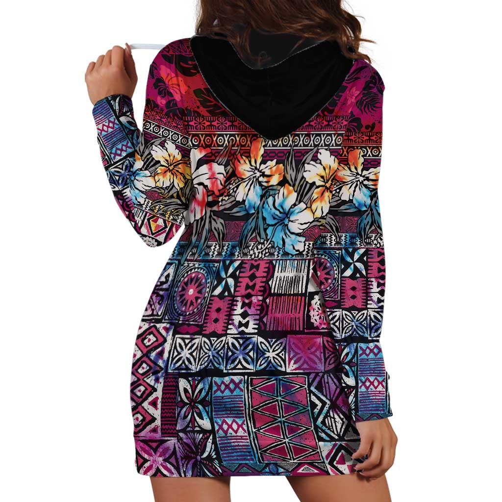 Pacific Hibiscus Tapa Tribal Vintage Hoodie Dress Pink Motif LT9 - Polynesian Pride