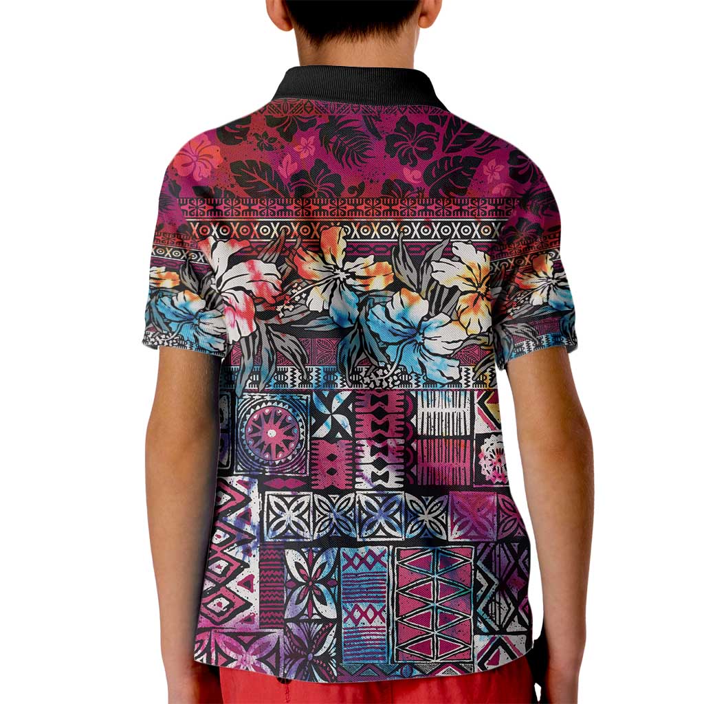 Pacific Hibiscus Tapa Tribal Vintage Kid Polo Shirt Pink Motif