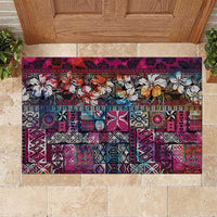 Pacific Hibiscus Tapa Tribal Vintage Rubber Doormat Pink Motif