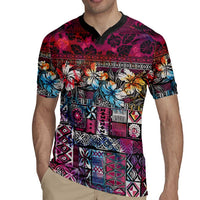 Pacific Hibiscus Tapa Tribal Vintage Rugby Jersey Pink Motif