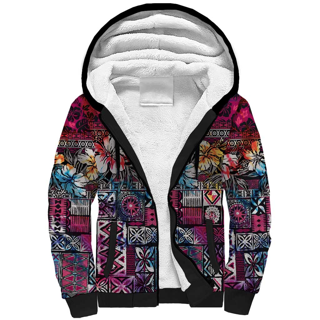 Pacific Hibiscus Tapa Tribal Vintage Sherpa Hoodie Pink Motif LT9 Unisex Pink - Polynesian Pride